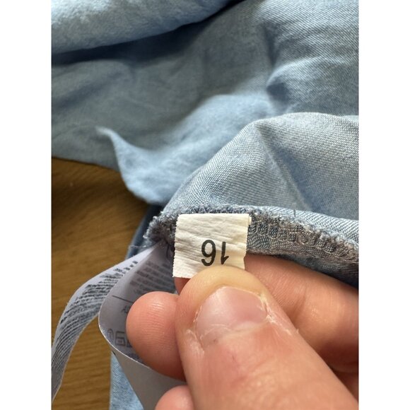 Old Navy Women Dress Size Medium Pleated Button Down Long Sleeve Chambray Blue - Picture 9 of 11